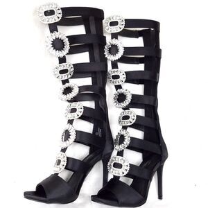 Vigo Fiore Satin Stiletto Heel Rhinestone Embellished Gladiator Sandals Size 6.5